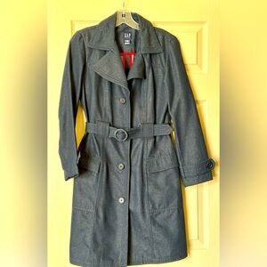 GAP DARK DENIM TRENCH COAT - SIZE XS